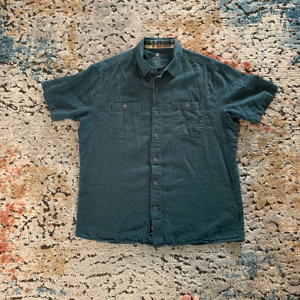 Kuhl Mens Green Linen Short Sleeve Button Down Shirt Size Large